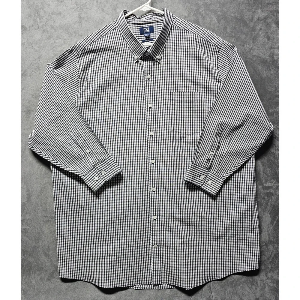 Cutter & Buck Mens 3XB Navy White Check Easy Care Stretch Button Down Shirt - Picture 3 of 9